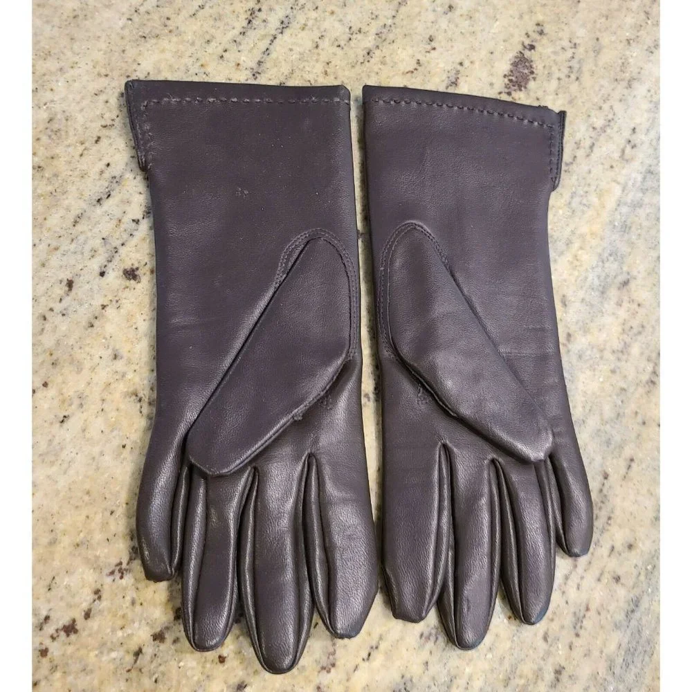 Vintage Fownes Vinyl Acrylic Lined Brown Driving Gloves Women's M/L Stitching